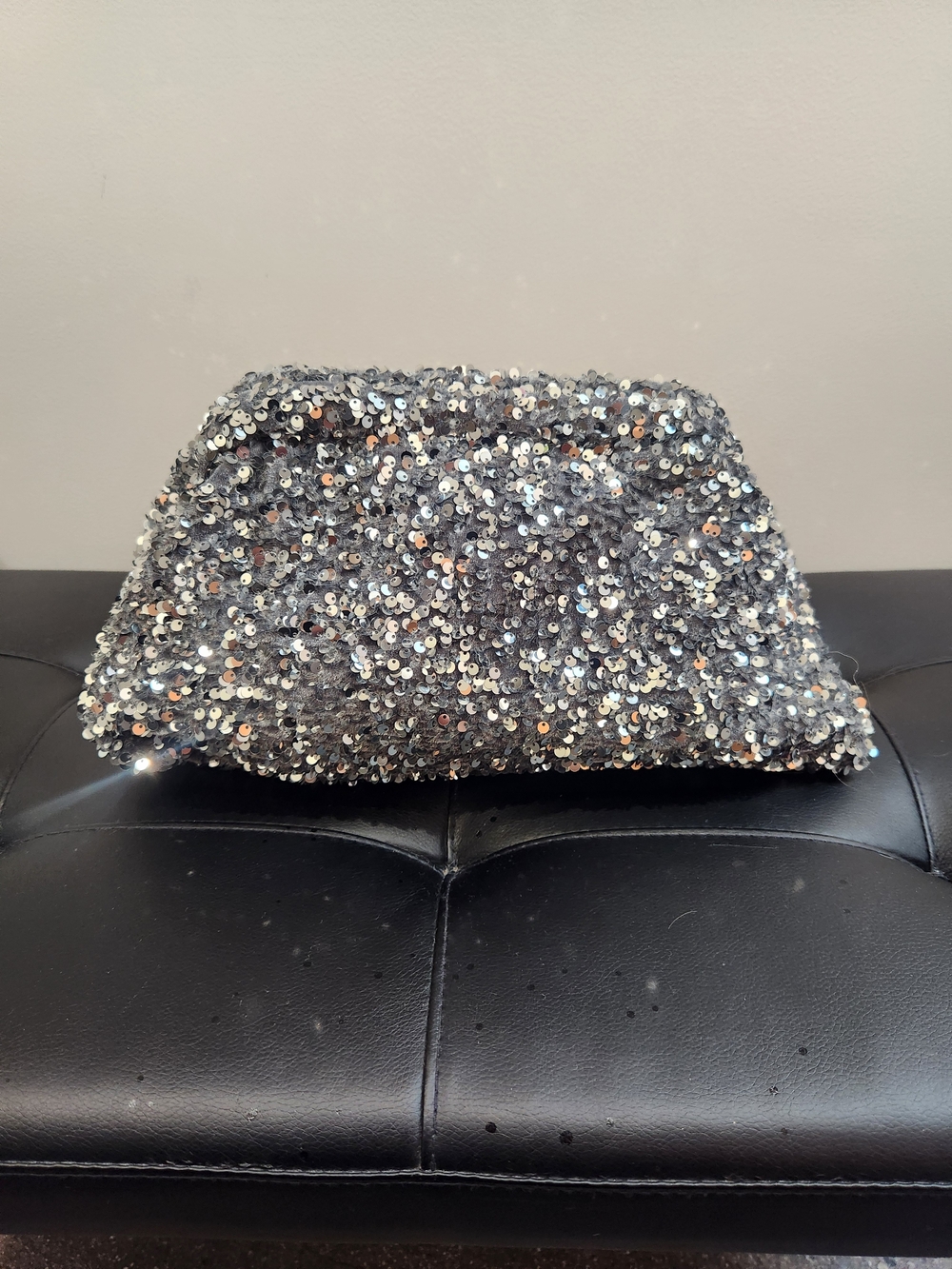 COS Sequin Evening Clutch - Silver Sparkle